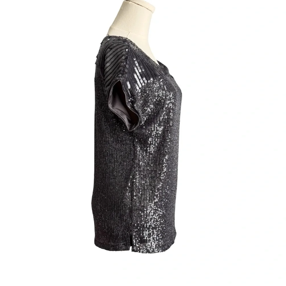 NWT Cable & Gauge Black/Gray Sequin Short Sleeve Lined Top Size Small-P - Picture 3 of 11